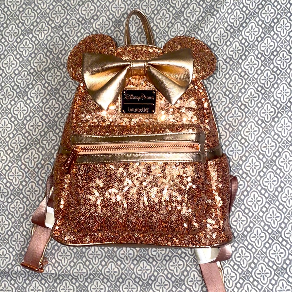 Minnie Mouse Sequin Loungefly Mini Backpack – Rose Gold